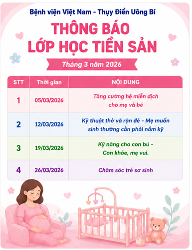 Thông báo lớp học tiền sản tháng 3/2026