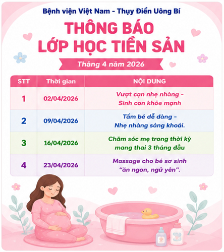 Thông báo lớp học tiền sản tháng 4/2026