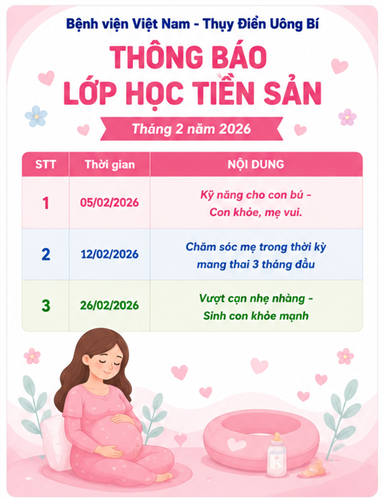 Thông báo lớp học tiền sản tháng 2/2026