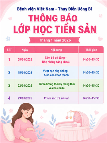Thông báo lớp học tiền sản tháng 1/2026