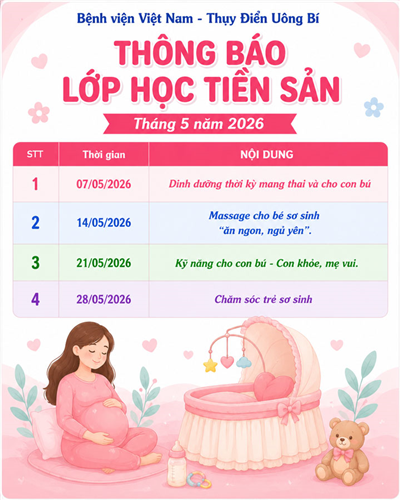 Thông báo lớp học tiền sản tháng 5/2026