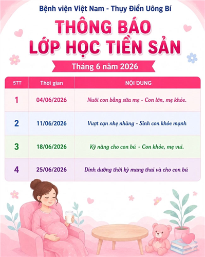 Thông báo lớp học tiền sản tháng 6/2026