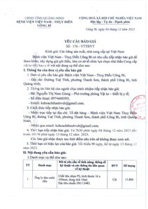 Yêu cầu báo giá số 176-VTTBYT nhà thầu cung cấp vật tư tiêu hao y tế