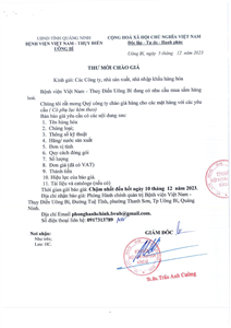 Thư mời chào giá mua sắm hàng hoá ngày 05/12/2023