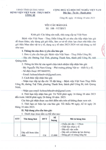 Thư mời chào giá số 108-VTTBYT lựa chọn nhà thầu mua sắm vật tư y tế, dụng cụ y tế năm 2023-2024