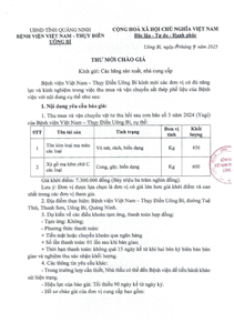 Thư mời chào giá ngày 14/4/2025 đơn vị thu mua và vận chuyển sắt thép phế liệu của Bệnh viện