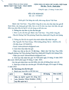 Thư mời chào giá số 123-VTTBYT lựa chọn nhà thầu cho gói thầu mua sắm đầu đo SpO2