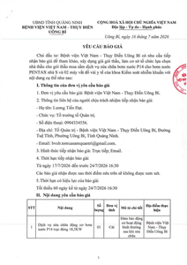 Yêu cầu báo giá gói thầu mua sắm dịch vụ sửa chữa bơm nước P14