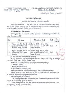 Thư mời chào giá ngày 17/9/2024 đơn vị cung cấp dịch vụ sửa chữa các dây nội soi cho các hệ thống nội soi CV170 hãng Olympus