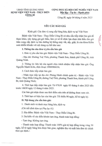 Yêu cầu báo giá ngày 04/6/2025 v/v tham khảo, xây dựng giá gói thầu, làm cơ sở tổ chức lựa chọn nhà thầu cho gói thầu cung cấp dịch vụ bảo dưỡng hệ thống máy vắt, sấy, giặt, là của khoa Kiểm soát nhiễm khuẩn