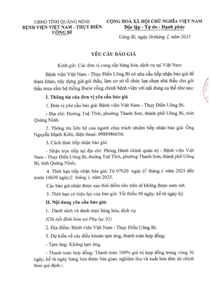 Yêu cầu báo giá ngày 04/6/2025 v/v tham khảo, xây dựng giá gói thầu, làm cơ sở tổ chức lựa chọn nhà thầu cho gói thầu mua sắm hệ thống Barie cổng chính bệnh viện