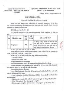 Thư mời chào giá ngày 17/6/2025 đơn vị cung cấp bảng mạch cho tủ an toàn sinh học cấp II của khoa Vi sinh