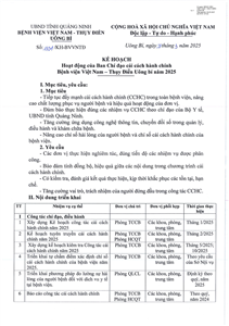 Kế hoạch số 1351/KH-BVVNTĐ v/v Hoạt động của Ban Chỉ đạo cải cách hành chính Bệnh viện Việt Nam - Thụy Điển Uông Bí năm 2025