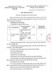 Thư mời chào giá ngày 10/9/2025 đơn vị cung cấp báo giá hàng thiết bị ổ cứng lưu trữ dữ liệu năm 2025