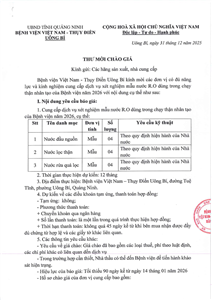 Thư mời chào giá ngày 31/12/2025 đơn vị cung cấp dịch vụ xét nghiệm mẫu nước R.O dùng trong chạy thận nhân tạo