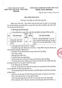 Thư mời chào giá ngày 31/12/2025 đơn vị cung cấp dịch vụ quan trắc nước thải của Bệnh viện