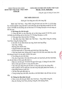 Thư mời chào giá ngày 02/02/2026 đơn vị cung cấp dịch vụ sửa chữa dây nội soi đại tràng model CF-H170I; serial: 2435686 cho hệ thống nội soi tiêu hóa CV170 hãng Olympus