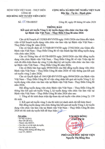 Thông báo số 155/TB-HĐXT Kết quả xét tuyển Vòng 2, kỳ tuyển dụng viên chức vào làm việc tại Bệnh viện Việt Nam - Thụy Điển Uông Bí năm 2026
