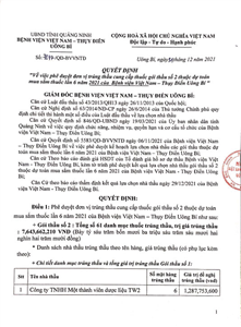 Quyết định số 7077/QĐ-BVVNTĐ ngày 31/12/2021 về việc phê duyệt đơn vị trúng thầu cung cấp thuốc gói thầu số 2
