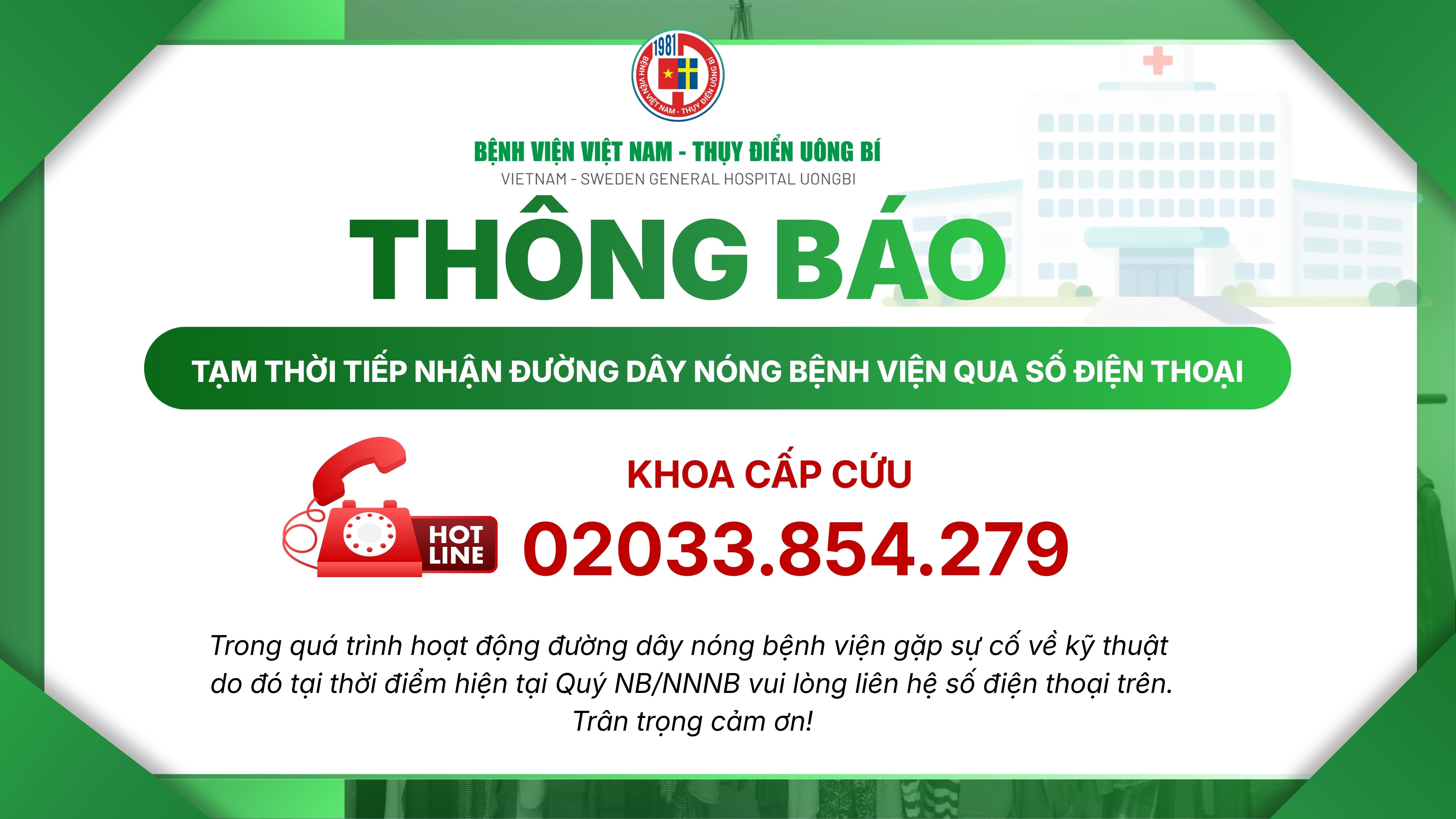 Tạm thời tiếp nhận đường dây nóng qua số điện thoại