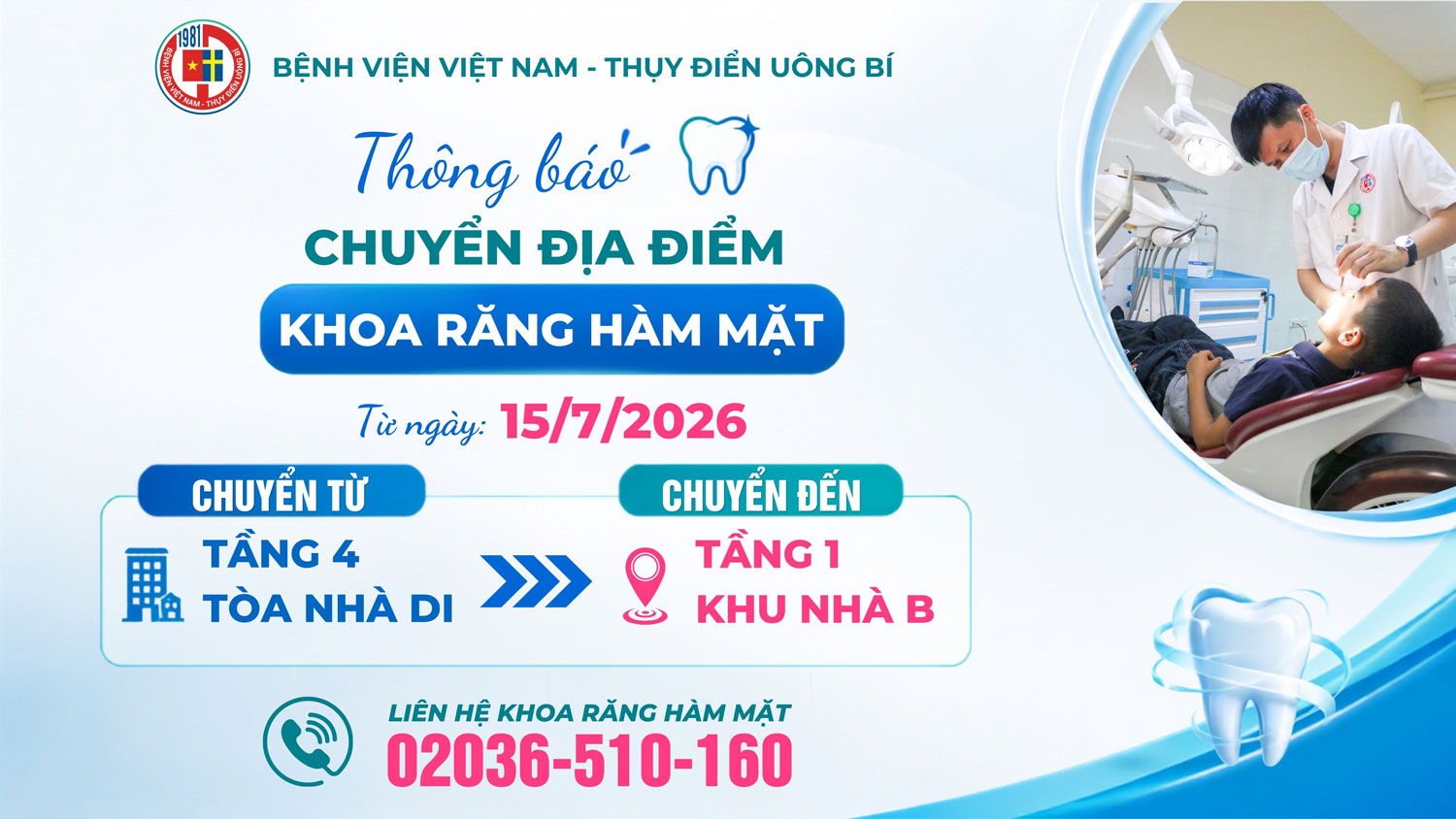 Thông báo chuyển khoa Răng Hàm Mặt