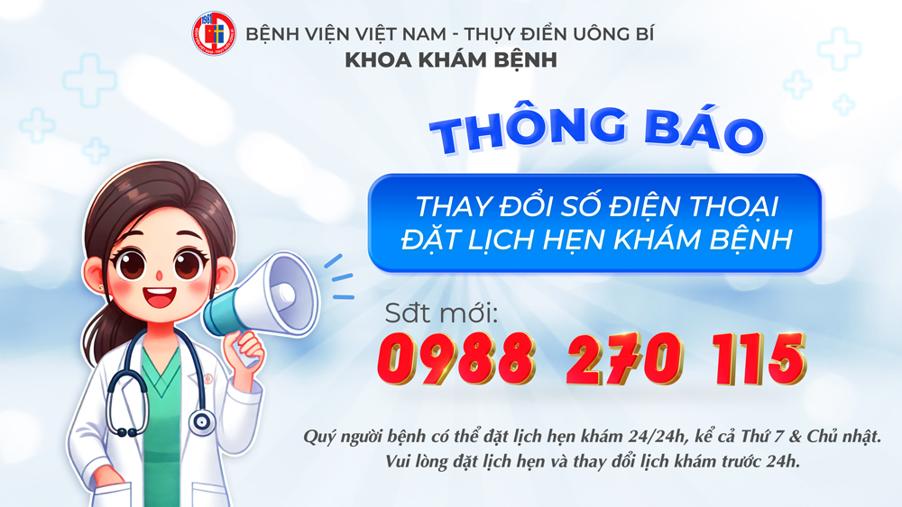 Thông báo thay đổi số điện thoạt đặt lịch hẹn khám 24/24h