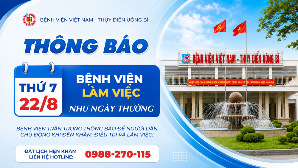 Thông báo Thứ 7, ngày 22/8 Bệnh viện làm việc bình thường